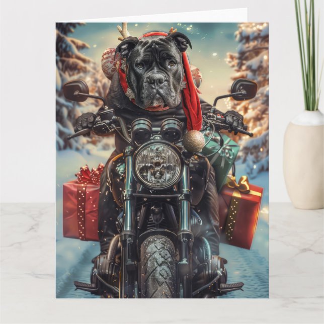 Cane Corso Hund Ridning Motorcykel Jul  Kort (Framsida)