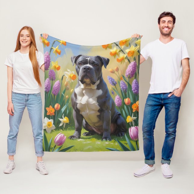 Cane Corso Hund Vårblommor Målning Fleecefilt (På plats)