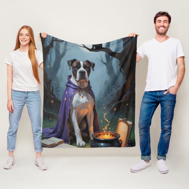 Cane Corso Hund Whimsical Halloween-målning Fleecefilt (På plats)