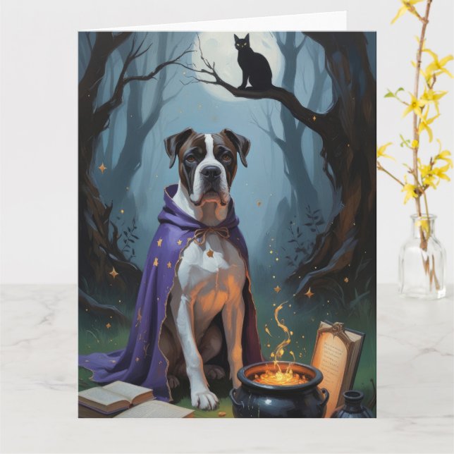Cane Corso Hund Whimsical Halloween-målning Kort (Gul blomma)