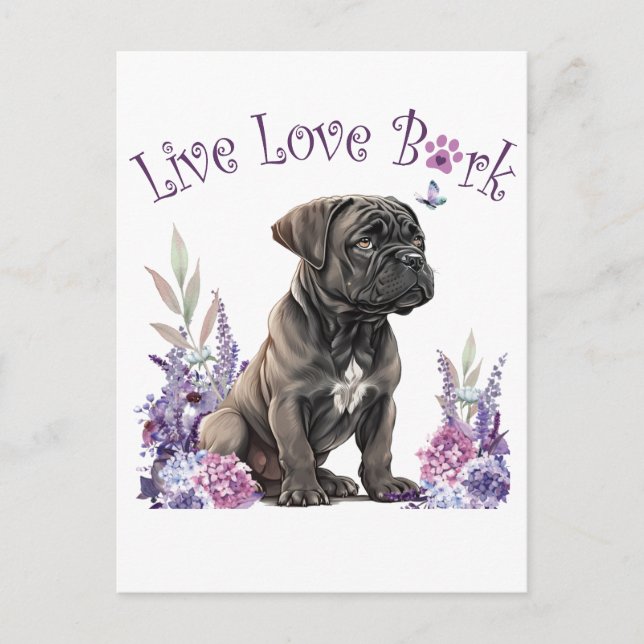 Cane Corso Hundmamma Blommig Vykort (Framsida)