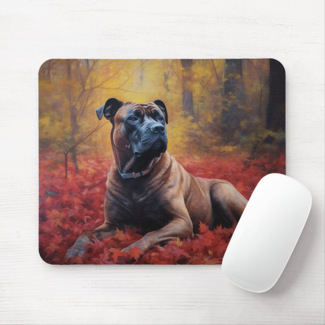 Cane Corso i höstlöv Fall Inspirera  Musmatta (Med mus)