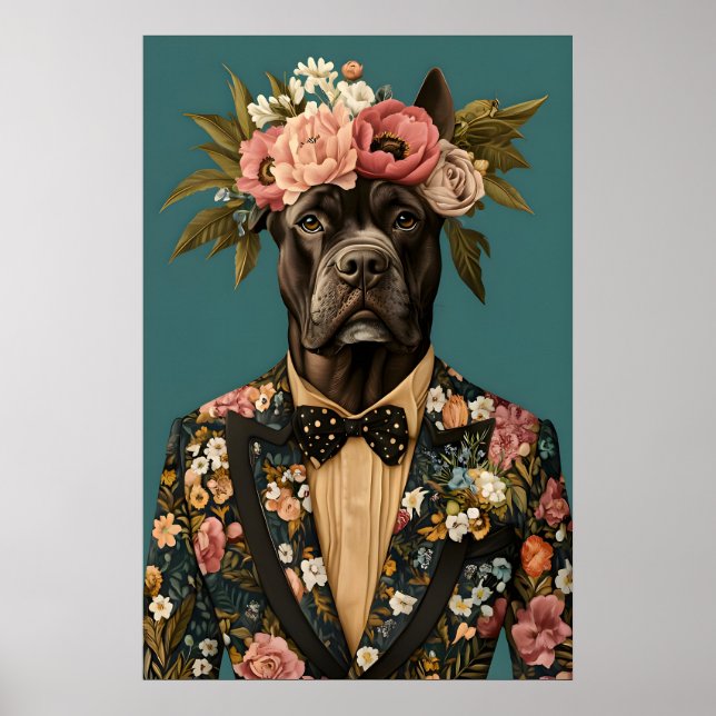 Cane Corso i kostymaffisch, Cane Corso porträtt Poster (Framsidan)