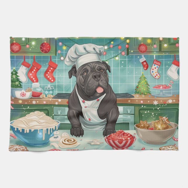 Cane Corso Julbakning: Festlig jul Kökshandduk (Horisontell)