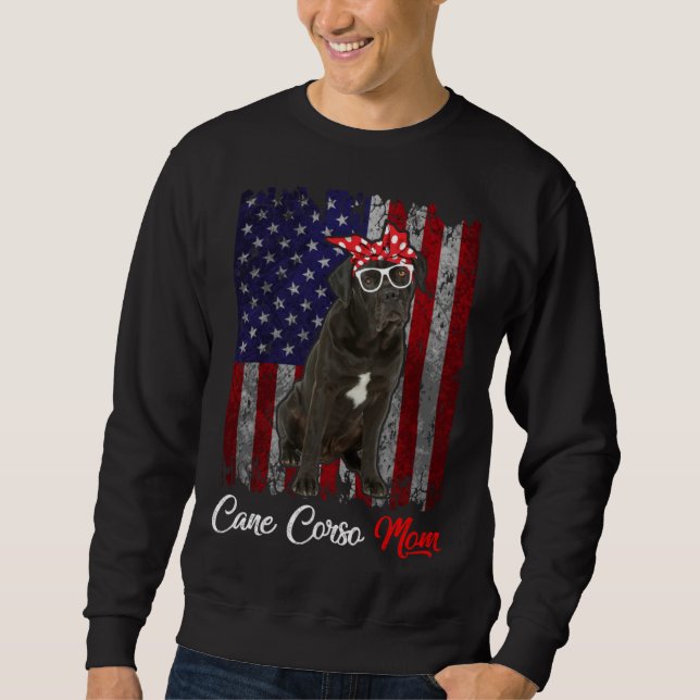 Cane Corso Mom American Flag Lång Ärmad Tröja (Framsida)