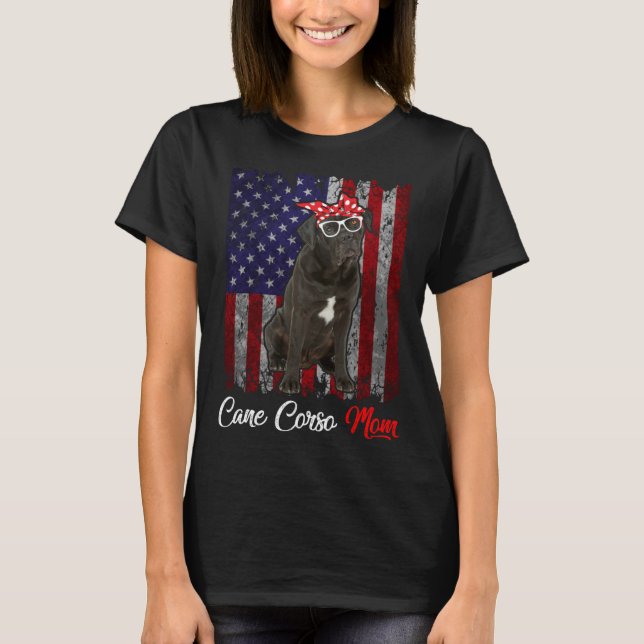 Cane Corso Mom American Flag T Shirt (Framsida)
