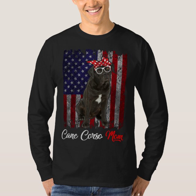 Cane Corso Mom American Flag T Shirt (Framsida)