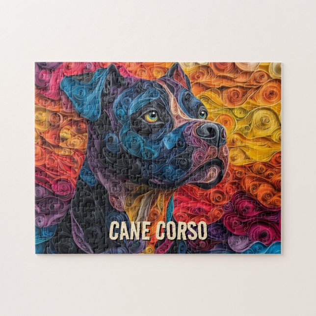 Cane Corso Pappersquilling Konst Hund Porträtt Pussel (Horisontell)