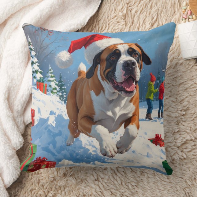 Cane Corso springar i snö med julhatt Kudde (Filt)