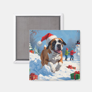 Cane Corso springar i snö med julhatt Magnet