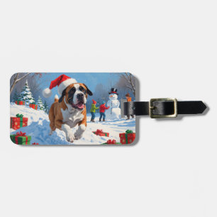 Cane Corso springer i snö med julhatt Bagagebricka
