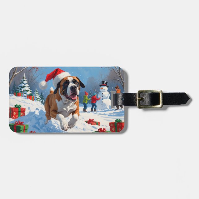 Cane Corso springer i snö med julhatt Bagagebricka (Horisontell Framsida)