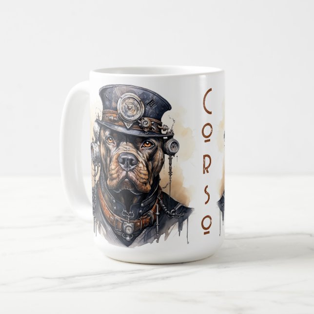 Cane Corso Steampunk Hund Kaffemugg (Framsida vänster)