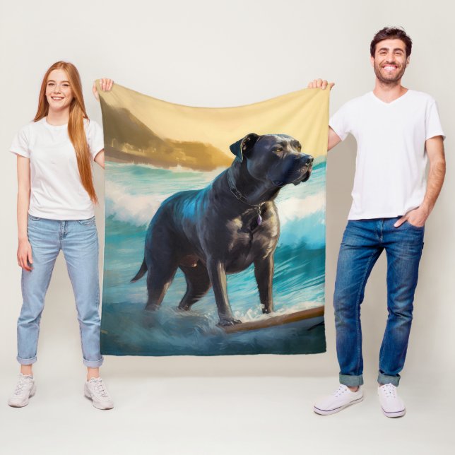 Cane Corso Strand Surfing Målning Fleecefilt (På plats)