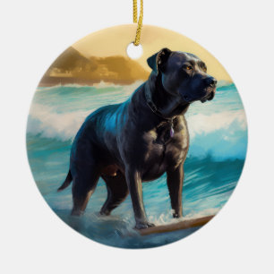 Cane Corso Strand Surfing Målning Julgransprydnad Keramik