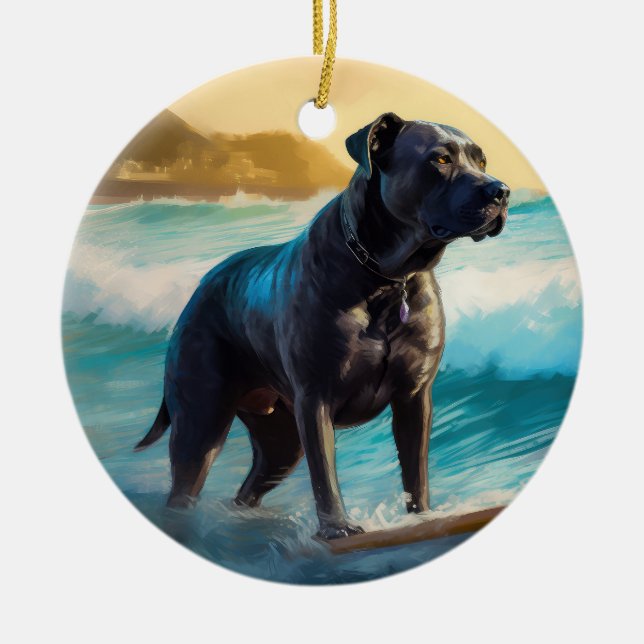 Cane Corso Strand Surfing Målning Julgransprydnad Keramik (Framsidan)