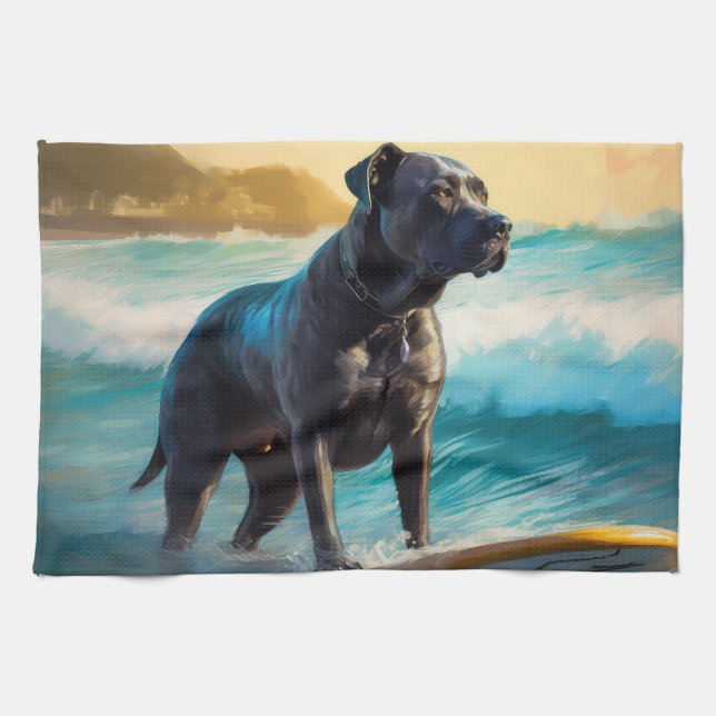 Cane Corso Strand Surfing Målning Kökshandduk (Horisontell)