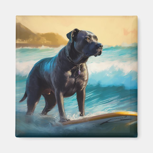 Cane Corso Strand Surfing Målning Magnet (Framsidan)