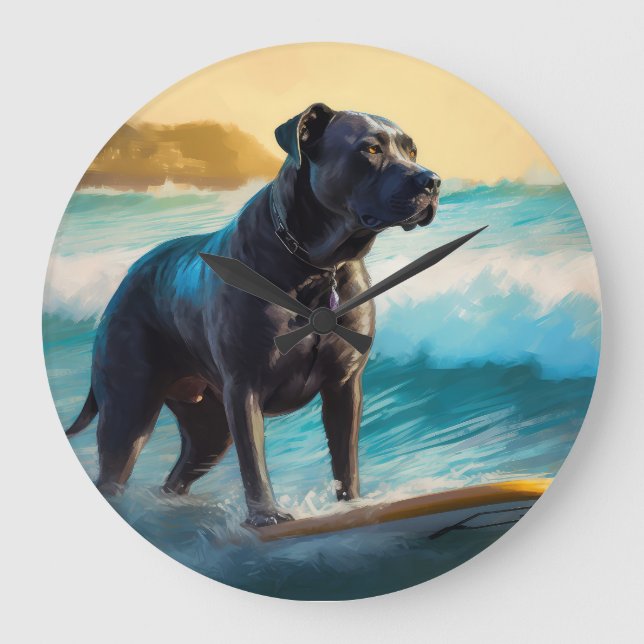 Cane Corso Strand Surfing Målning Stor Klocka (Framsida)