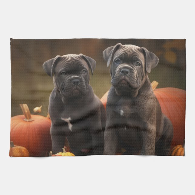 Cane Corso Valp Höstglädje Pumpa Kökshandduk (Horisontell)