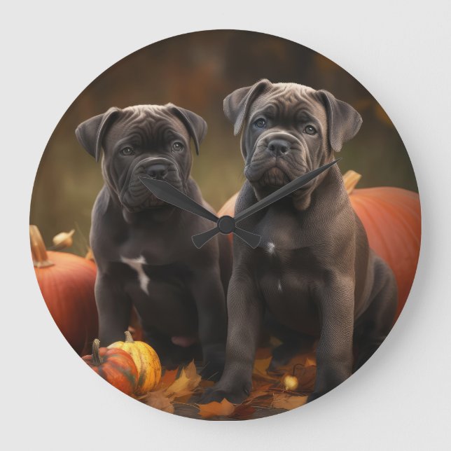 Cane Corso Valp Höstglädje Pumpa Stor Klocka (Framsida)
