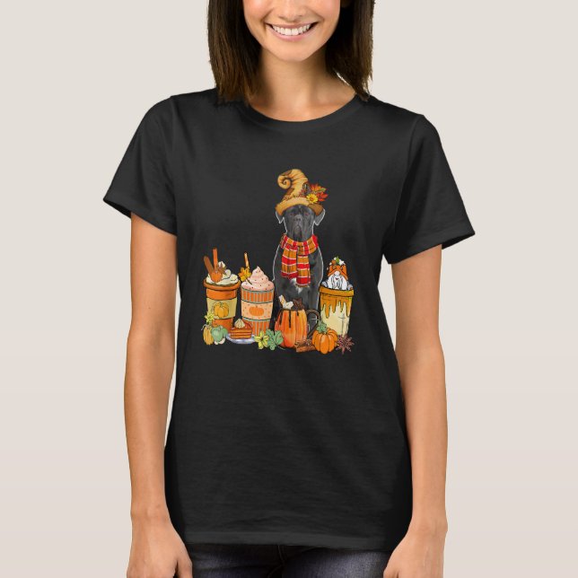 Cane Corso Wearing Hat With Coffee Cups Fall Pumpk T Shirt (Framsida)