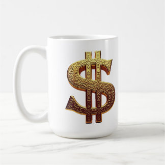 CANECA BRANCA CLÁSSICA - CIFRÃO/TOM OURO KAFFEMUGG