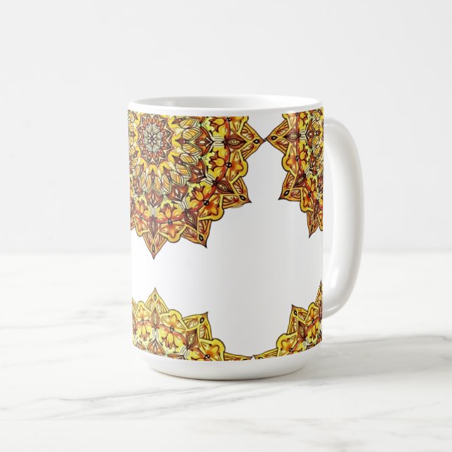 CANECA BRANCA CLÁSSICA - MANDALA TOM/OURO KAFFEMUGG (Framsida höger)