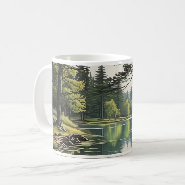Caneca com ilustração de lago e floresta kaffemugg (Framsida vänster)