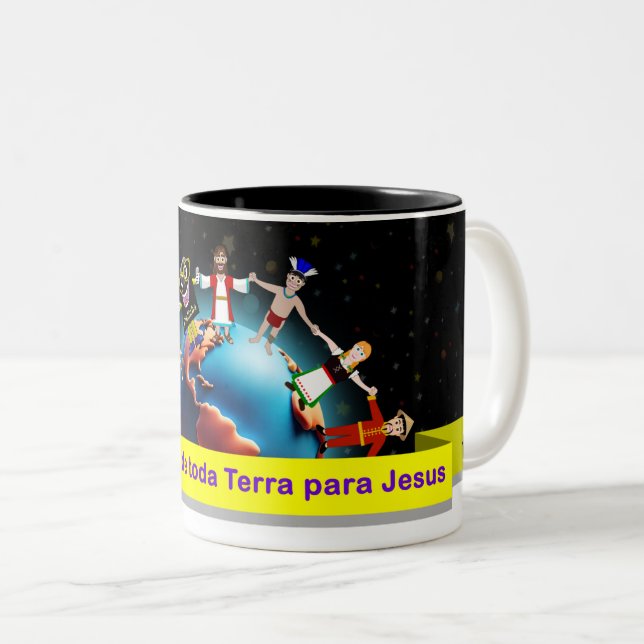 Caneca Crianças para Jesus (Biblinha e Turminha) Två-Tonad Mugg (Framsida höger)