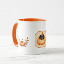 Caneca motivo Halloween "Gatinho na Abóbora"