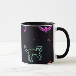 caneca motivo Halloween neon gato, abóbora Mugg