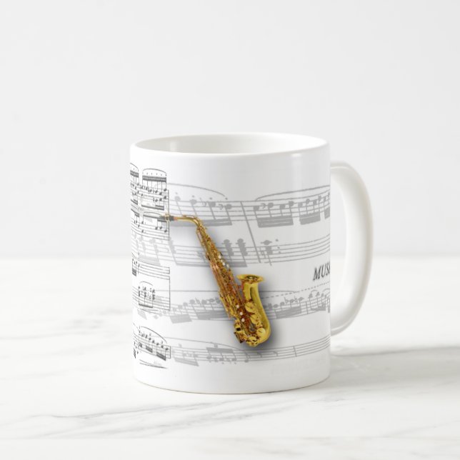 Caneca partitura e saxofone kaffemugg (Framsida höger)