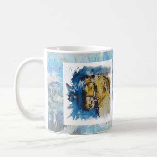 Caneca pintura "Cavalo" com fundo em manchas azuis Kaffemugg