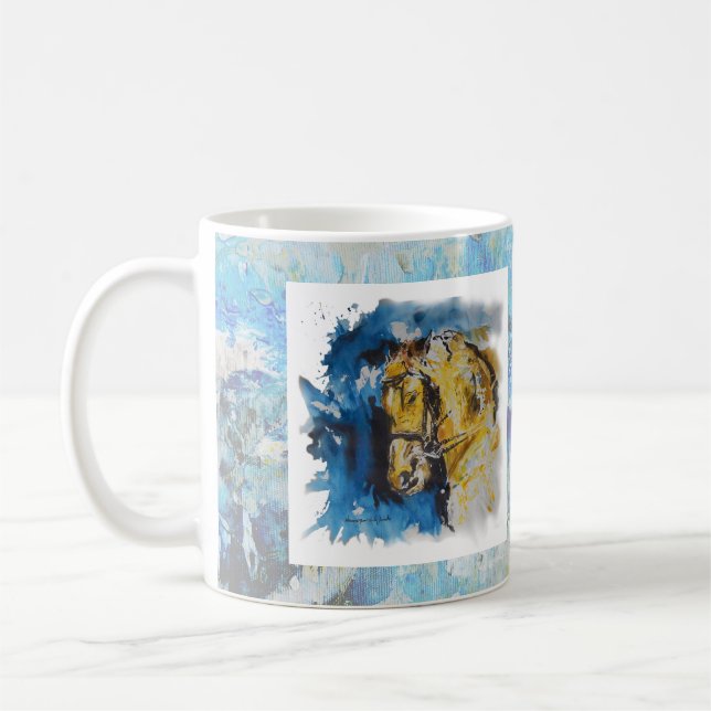 Caneca pintura "Cavalo" com fundo em manchas azuis Kaffemugg (Vänster)