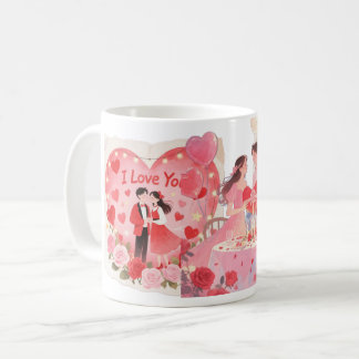 Caneca Romântica I Love You – Casal e Rosas Kaffemugg