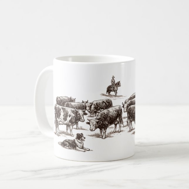 Canine Cowboy Design – Västerländska Kläder för Hu Kaffemugg (Framsida vänster)