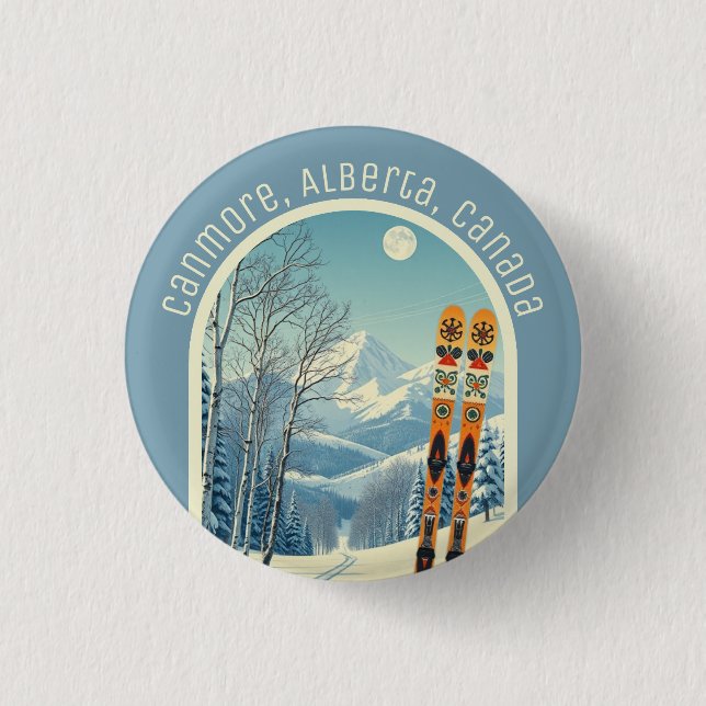 Canmore Alberta Kanada souvenir skidanläggning  Knapp (Framsida)