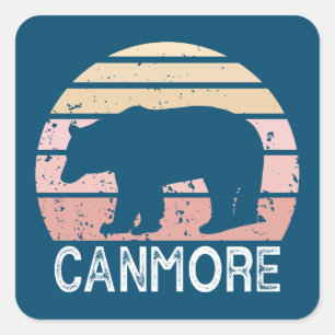 Canmore Alberta Retro Bear Fyrkantigt Klistermärke