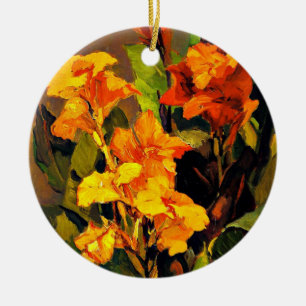 Canna Lilies, målning av blommigt av Franz Bischof Julgransprydnad Keramik