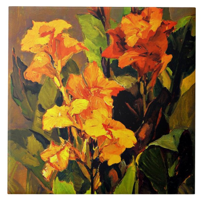 Canna Lilies, målning av blommigt av Franz Bischof Kakelplatta (Framsidan)