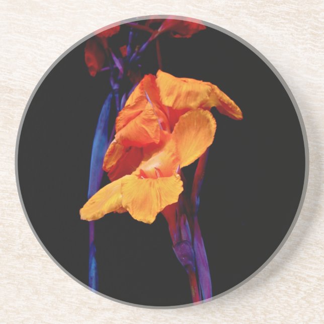 Canna Lilies on Black with Blue Underlägg Sandsten (Framsidan)