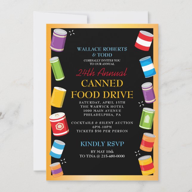 CANNED Food Drive Auction Corporate Fundraiser Inbjudningar (Framsida)
