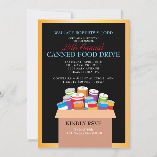 CANNED Food Drive Auction Corporate Fundraiser Inbjudningar (Framsida)