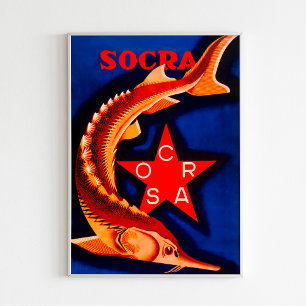 "Canned Sturgeon Socra" Vintage Sovjetunionen Ad P Poster