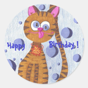 Cannelle katten Lycklig, Birthday! Runt Klistermärke