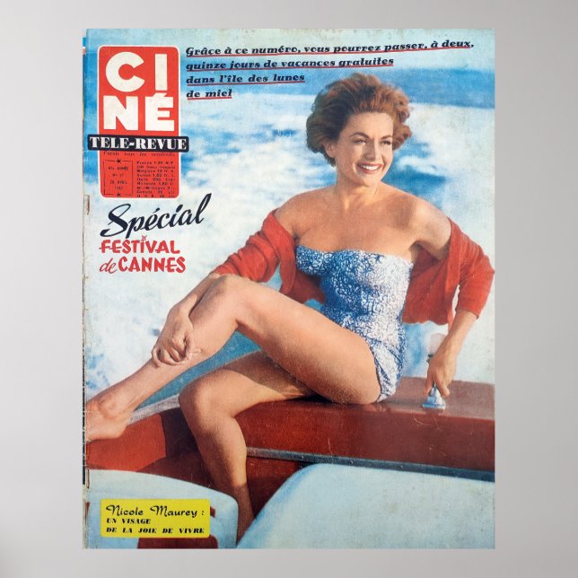 Cannes Beach Babe, 60:s stil. Poster (Framsidan)