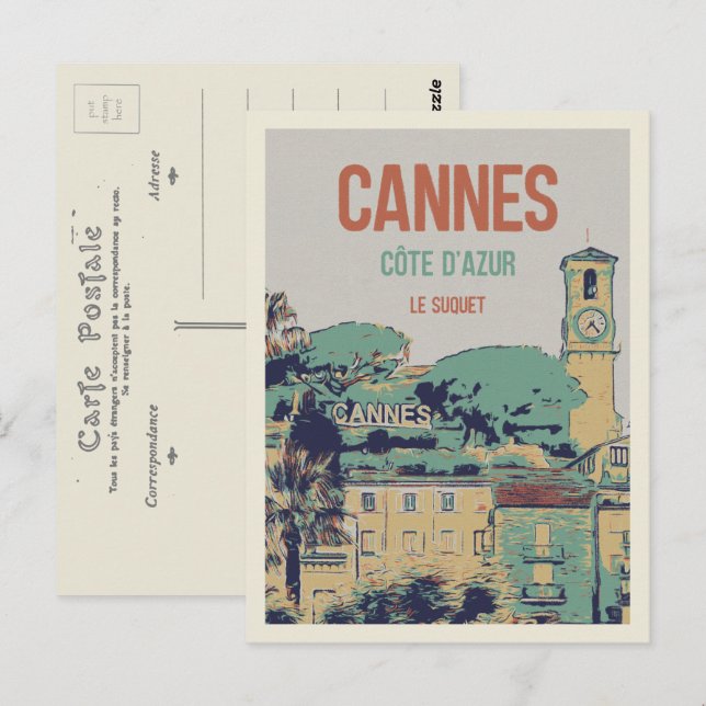 Cannes Cote d'Azur Frankrike, vy av Suquet Vykort (Fram/baksida)