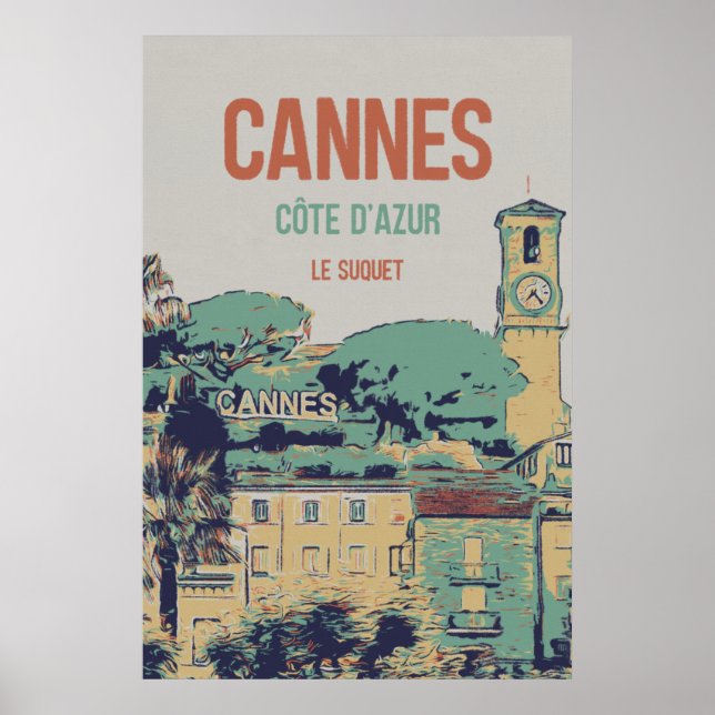 Cannes Côte d'Azur Le Suquet illustration Frankrik Poster (Framsidan)