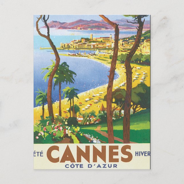 Cannes Cote d'Azur vintage resoraffisch Vykort (Framsida)